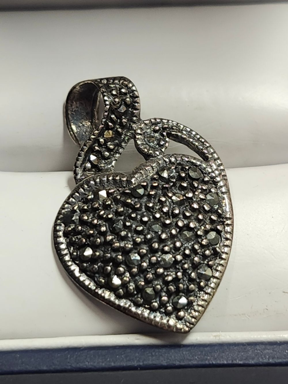 NF 925 Sterling Silver Marcasite Heart Pendant